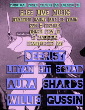 Punctual Punks present: DEERIST | LIBYAN HIT SQUAD | AURA SHARDS | WILLIE GUSSIN